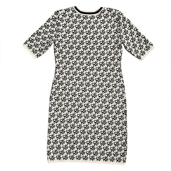 DKNY Women's Sweater Dress Size Medium Ivory/Black - Picture 2 of 8